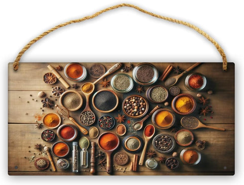 Artisanal Spice Collection hanging wooden sign poster plaque,Gourmets Seasonings Herbs Display wooden signs decor,Culinary Wall Art for bar,cafes,...