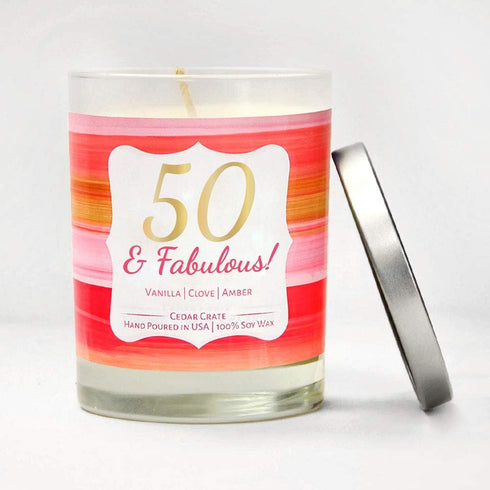 50 & Fabulous! | Vanilla, Clove, Amber | Luxury Scented Soy Candles | 10 Oz. Clear Jar Candle | Made in The USA | Decorative Aromatherapy | 50 Yea...