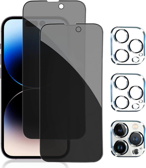 pehael [2+2 Pack iPhone 14 Pro Privacy Screen Protector with Camera Lens Protector Full Coverage Anti-Spy Tempered Glass Film 9H Hardness Upgrade ...