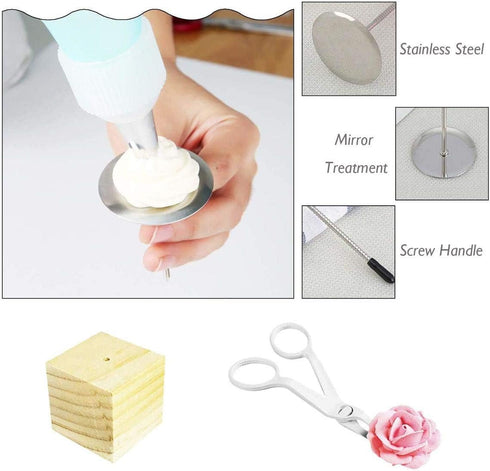 Stainless-Steel Cake Decor Baking Tools for Icing Flowers - 2 Flower Lifters and 4 Flower Nails...