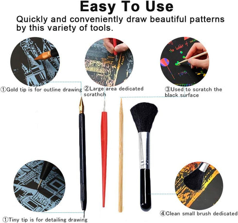 Scratch Painting Art Tool, 11 Pieces Scratching Drawing Tool Set, Including Artist Glove, Tool Bag, Scratch Coloring Pens, Plastic and Wooden Styl...