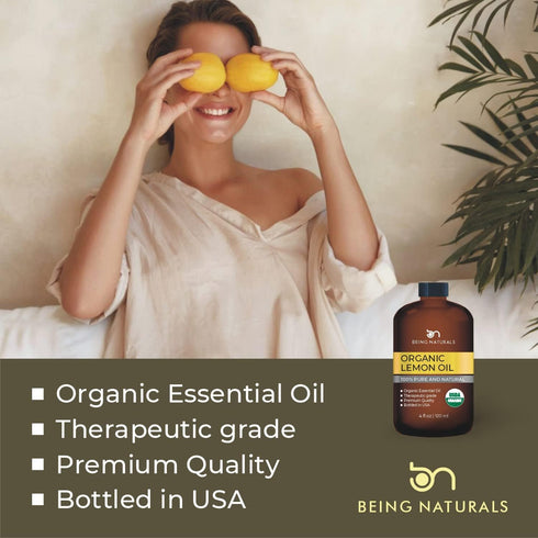 Organic Lemon Essential Oil - Huge 4 FL OZ - 100% Pure & Natural – Premium Natural Oil with Glass Dropper (Lemon Oil)...
