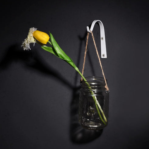 MECCANIXITY Iron Wall Hooks Hanging Bracket 4 Inch Indoor Outdoor for Hanging Lanterns Plants and Lights (White, Pack of 2)...