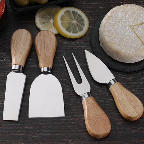 Mini Cheese Knife Set with wood Handle - Stainless Steel Charcuterie Knife Set with 4 Fruit Forks & 4 Small Spoons - Compact Cheese Cutter Set for...