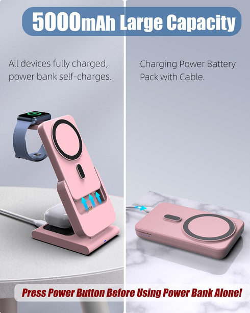 Wireless Charging Station for Apple Mag-Safe Charger, 3 in 1 Mag-Safe Charger Stand for iPhone 15 Pro Max/14/13/12, Air Pods, iWatch, Portable 500...