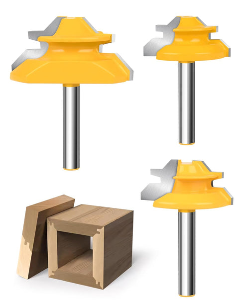 Router Bits, Allmake 3pcs Lock Miter Router Bits 1/4 Shank, 45 Degree Locking Miter Joint Router Bit Set for Woodworking Cabinetry Drawers Shadow ...