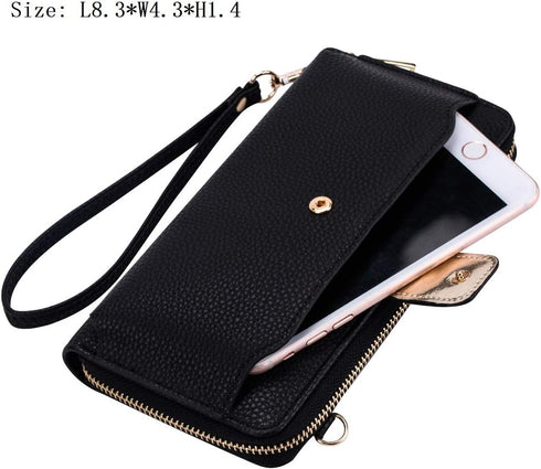 K . A Womens Wristlet Wallet Crossbody Bag Cellphone Purse Handbag RFID Card Slots 2 Strap Wrist...