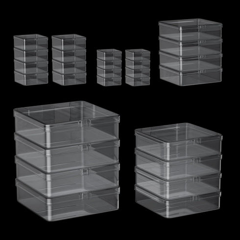 20pcs Small Plastic Storage Boxes Square Clear Containers with Lids Craft Organizers for Small Items, Bead, Jewelry, Office Supplies, 5 Sizes...
