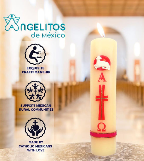 Printed Easter Paschal Candle Lent Sheep Alpha Omega Cirio Pascual Semana Santa Holy Week...