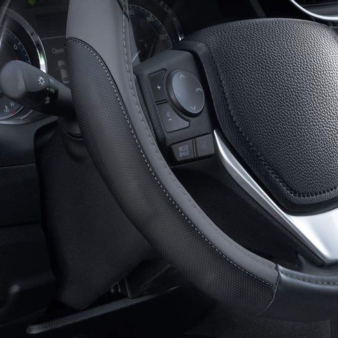 Motor Trend SportDrive Faux Leather Steering Wheel Cover, Standard 15 inch Size, Two-Tone Black & Dark Gray, Car Steering Wheel Cover for Truck Va...