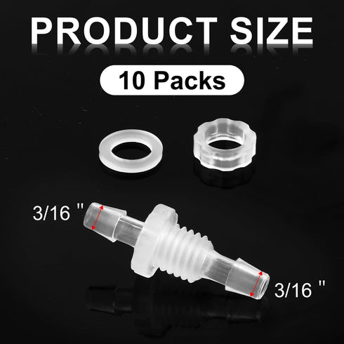 10 Packs 3/16 Thru-Bulk Bulkhead Plastic Hose Barb Fittings Plastic Hose Barb Fittings 3/16" Pipe Connector Fittings for Aquarium Fish Tank Garden...
