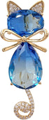 Cute Blue Cubic Zircon Kitty Cat Pin Brooch with Bowtie...