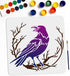 Crow Branch Divination Stencils 11.8×11.8inch Large Raven on Branch Stencils with Paint Brush Primitive Bird Drawing Template for Wood Canvas Furn...