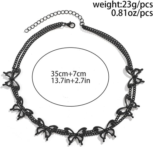 COLORFUL BLING Gothic Black Star Moon Choker Necklace Punk Style Layered Tassel Y2k Butterfly Collar Necklace for Women Goth Jewelry...