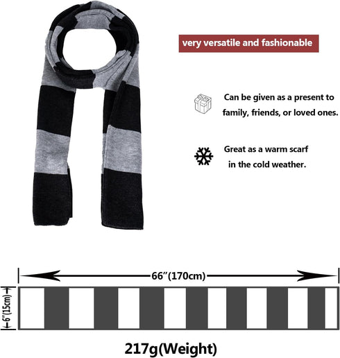 Fashion Long Shawl Winter Thick Warm Wrap Scarf Polyester Fiber Soft Black Gray Stripes for Adult Women Men Unisex...