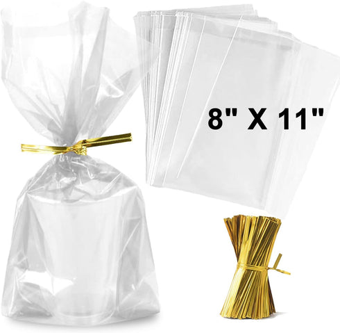 Zcintert Clear Cello ???????????????????? ?????????? ????????, 100 Pcs - 8" x 11"(2mils), Plastic Gift Bags for Candy, Party Favor, Cookies, Candi...
