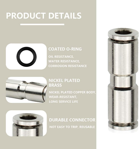3 Pcs 10mm Straight Push in Connect Pneumatic Fitting,2 Way Nickel Plated Brass Quick Release PU Air Line Adapter...