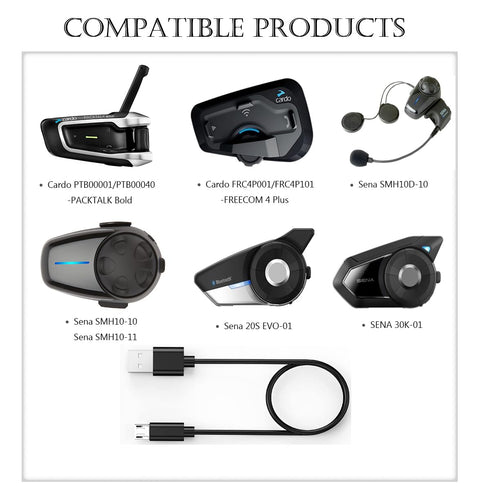 Charger Cable for Cardo PTB00001/PTB00040-PACKTALK Bold, FRC4P001/FRC4P101-FREECOM 4 Plus, Sena SMH10D-10, 10-10, 10R, 10-11, 20S-01, EVO, 30K-01,...