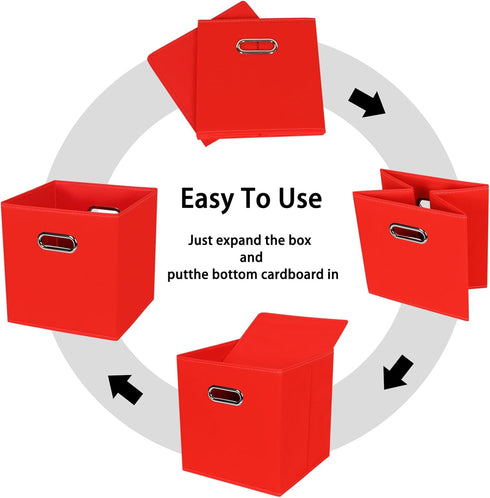 Black Foldable Storage Cubes Bins , Fabric Storage Box Cubes Organizer Baskets with Dual Handles for Home Organizer (Red)...