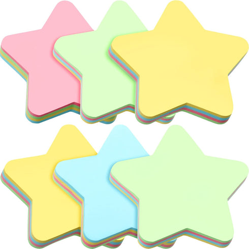6 Pack Star Shape Sticky Notes 3 x 3 Inch Adhesive Self Stick Pads Easy to Post for Home Office Business Notebook 4 Colors 100 Sheets/Pad...