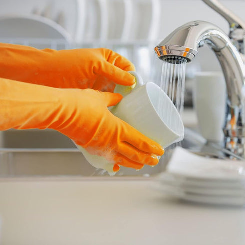 3 Pairs Rubber Cleaning Gloves Latex Free Dishwashing Gloves - 13" Reusable Nitrile Gloves Medium, Green+Pink+Orange...