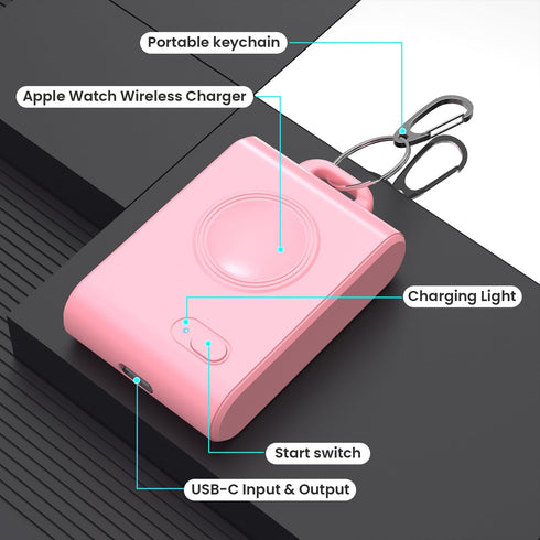 Portable Wireless Charger for Apple Watch, 2000mAh Smart Keychain Power Bank Mini Power Emergency Pod Compact Magnetic iWatch Charger for Apple Wa...