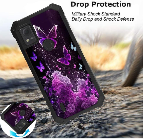 Case for Cricket Icon 5/att motivate 4 Phone Case with Screen Protector (Tempered Glass),Slim TPU Rugged Corners Bumper Cover for Men Women-Purple...