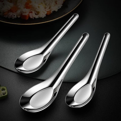 2 Pieces Stainless Steel Soup Spoons Dinner Spoons Soup Spoons Chinese Soup Spoon Asian Soup Spoon Table Spoons Tasting Spoon for Home Restaurant ...