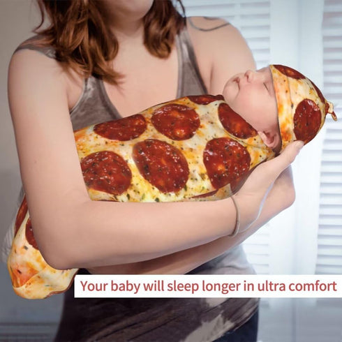 Burrito Pizzas Newborn Swaddling Blanket Beanie Hat Sets Soft Baby Receiving Funny Food Blanket Soft Sleeping Bag New Born Soft Sleep Sacks for Bo...