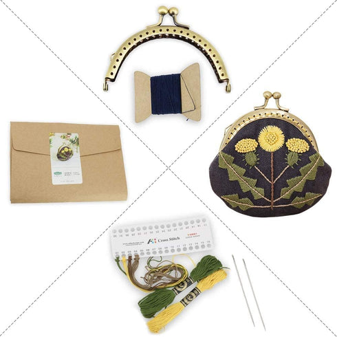 Beginner Embroidery Coin Purse kit, Simple Embroidery, Cross Stitch kit Suitable for Beginner Sewing Craft Friend Gift Bag (Yellow Flower)......