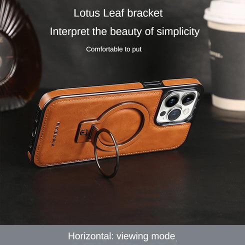 Luxury Leather Invisible Stand for iPhone Case, iPhone Leather Case with Magsafe, Case Drop Protection for iPhone 15/14/13/12 Pro Max (Brown, for ...