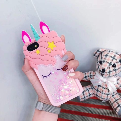 iFunny Case for iPhone SE 2022/2020,Fashion Cute 3D Cartoon Animal Quicksand Unicorn Bling Stars Shockproof Soft Kawaii Phone Case for iPhone SE 2...