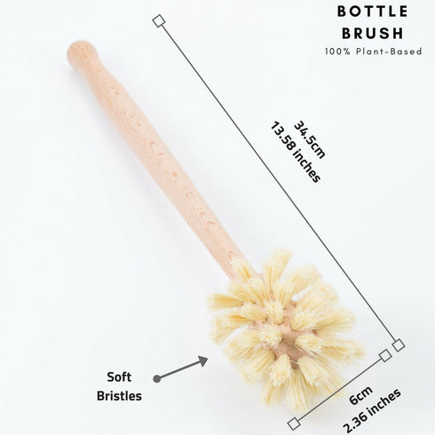 Wood and Tampico Bottle Brush - Pot Brush - Vegetable Brush Set - Zero Waste, Compostable & Biodegradable Kitchen Brushes...