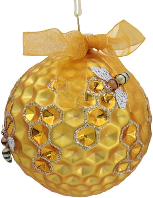 Kurt Adler Set/2 Bumble Honeycomb Bee Hive Christmas Tree Ball Ornament Décor,Glass...