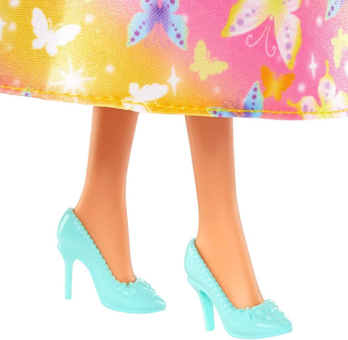 Barbie Royal Doll with Brightly Highlighted Fantasy Hair, Colorful Accessories, Yellow Ombre Bodice & Butterfly-Print Skirt...