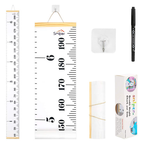 Growth Chart for Kids,Child Height Chart Ruler for Wall,White Grey Wood Frame Fabric Canvas Height Measurement Ruler for Kids Nursery Room,Removab...