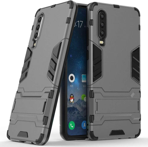 Case for Huawei P30 (6.1 inch) 2 in 1 Shockproof with Kickstand Feature Hybrid Dual Layer Armor Defender Protective Cover (Grey)...