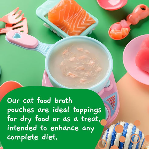 MOOCHIE Creamy Broth for Cats - Grain-Free - Made with Real Salmon & Tuna - No Artificial Flavors or Preservatives - 1.4 oz x 16 Pouches...