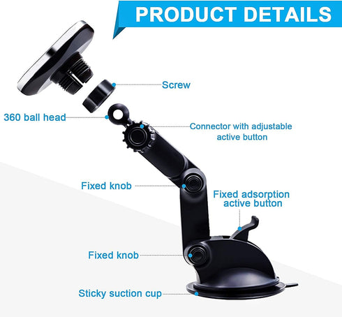 Magnetic Phone Car Mount, Universal Dashboard Windshield Car Phone Mount Holder with Upgraded 3.2" Suction Cup,8 Strong Magnets Compatible with iP...