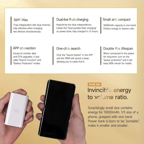 ISDT PB40 10000 mAh Power Bank, 36W Max USB C PD Fast Charging Battery Power Bank, Independent Dual Charge Portable Cell Phone Charger, Mini Power...
