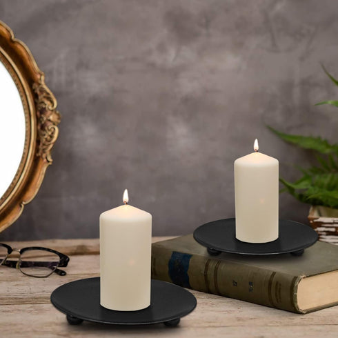 Iron Plate Candle HolderBlack Pillar Candle Holders for Table?Decorative Pillar Candle Plate?Pedestal Candle Stand for LED & Wax Candles, and Wax ...