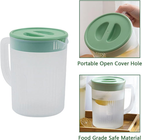 Toguma 2.2 Liter Plastic Water Pitcher Large-Capacity Household Water Jug with Lid, Beverage Container for Hot Cold Juice Tea (Transparent green)...