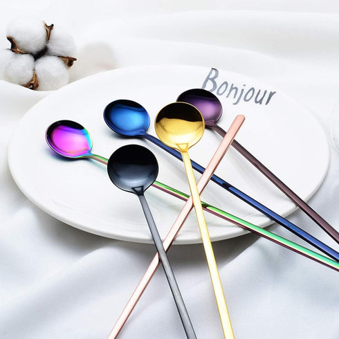 Gold 6PCS Stainless Steel Long Handle 9.45-Inch Iced Tea & Coffee Spoons...