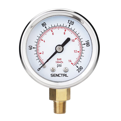 0-200 psi Pressure Gauge, 2" Dial Size, 1/8 NPT Lower Mount, Waterproof, Stainless Steel Case, for Pneumatic Regulator Air Compressor Portable Tan...