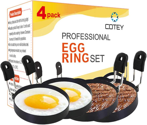 COTEY Large 3.5" Nonstick Egg Rings Set of 4, Round Crumpet Ring Mold Shaper for English Muffins Pancake Cooking Griddle - Portable Grill Accessor...