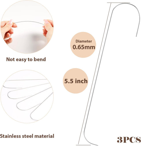 PP OPOUNT 3 PCS Upgrade Big Eye Curved Beading Needles, 5.5 Inch Beading Needles for Bead Spinner, Curved Needles for Beading Jewelry, DIY Waist B...