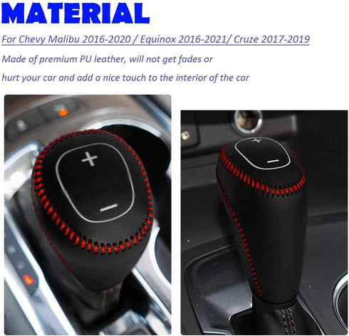 Gear Shift Knob Cover for Chevy Malibu/Equinox 2016-2020/ Cruze 2017-2019 Auto Leather Gear Shifter Knob Protector Trim for Chevy Eqionox 2021 Acc...