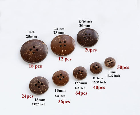 266 PCS Coconut Shell Buttons 8 Sizes Assorted (10mm-25mm) 4 Holes Coconut Button for Garment Sewing or DIY Crafts...