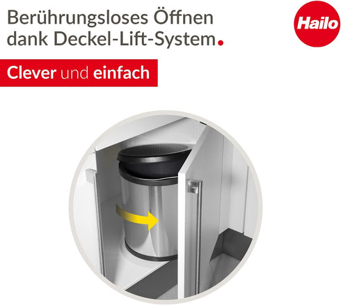 Hailo Compact-Box M Trash Can, 4 Gallon, Lid-Lift, Small Kitchen Bin, Stainless Steel...
