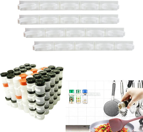 4 Pack 20-Clips Spice Gripper Clip Wall Mounted Kitchen Spice Jar Rack,Organizer Rack,Seasoning Jar Storage Holder,Bottles Clip,Cupboard Spice Rac...